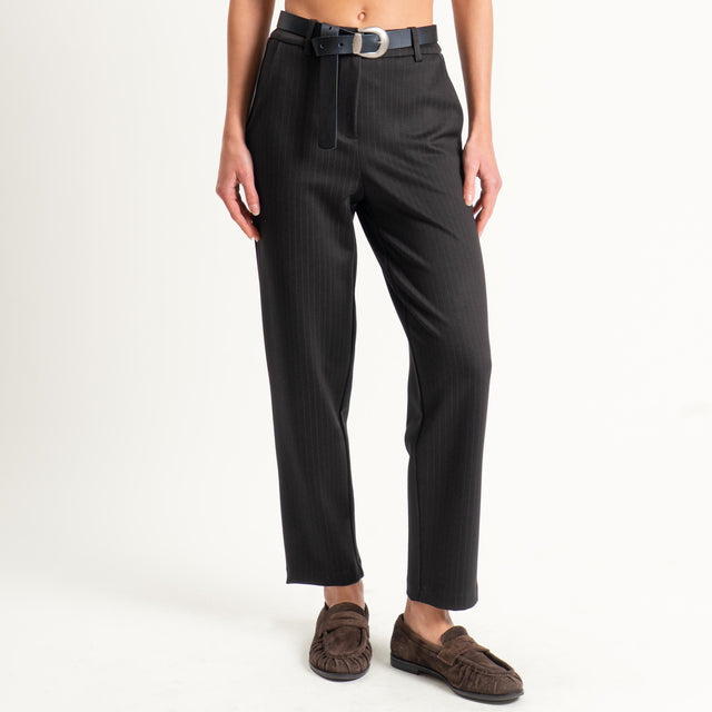 Tensione in-Pantalone straight punto milano gessato - moro