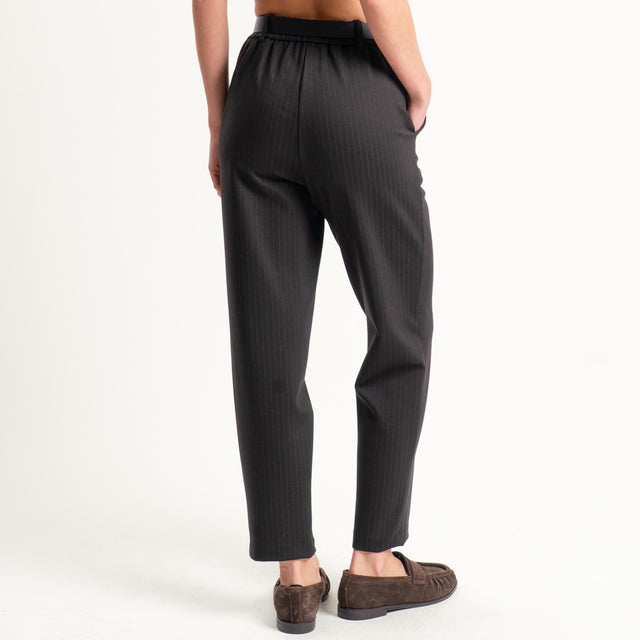 Tensione in-Pantalone straight punto milano gessato - moro