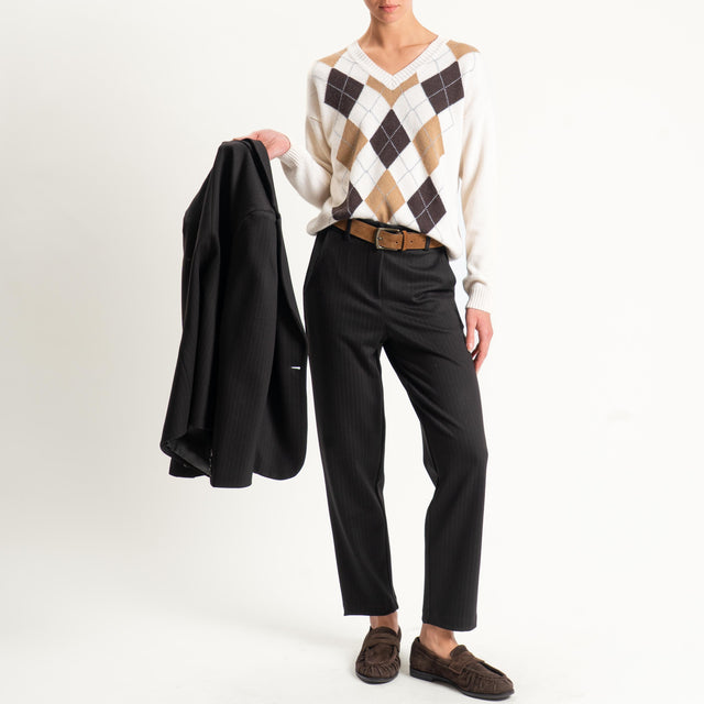 Tensione in-Pantalone straight punto milano gessato - moro