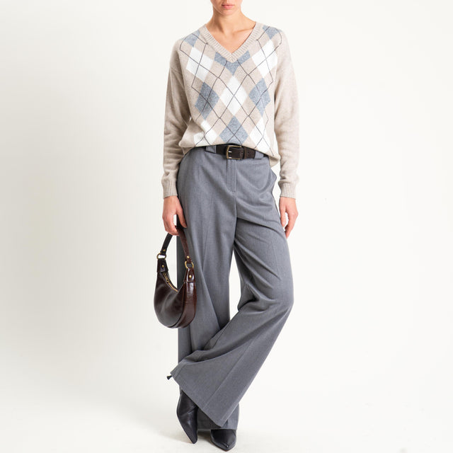 Tensione in-Pantalone flanella elastico dietro - grigio