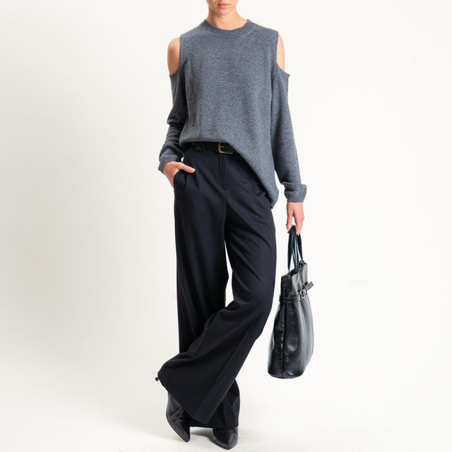 Tensione in-Pantalone flanella elastico dietro - nero