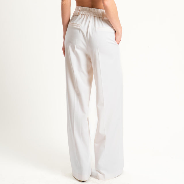 Tensione in-Pantalone flanella elastico dietro straight fit- panna