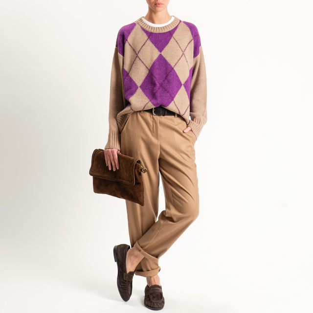 Tensione in-Pantalone flanella carrot fit elastico - camel