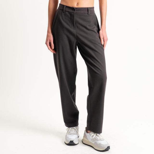 Tensione in-Pantalone flanella carrot fit elastico - moro