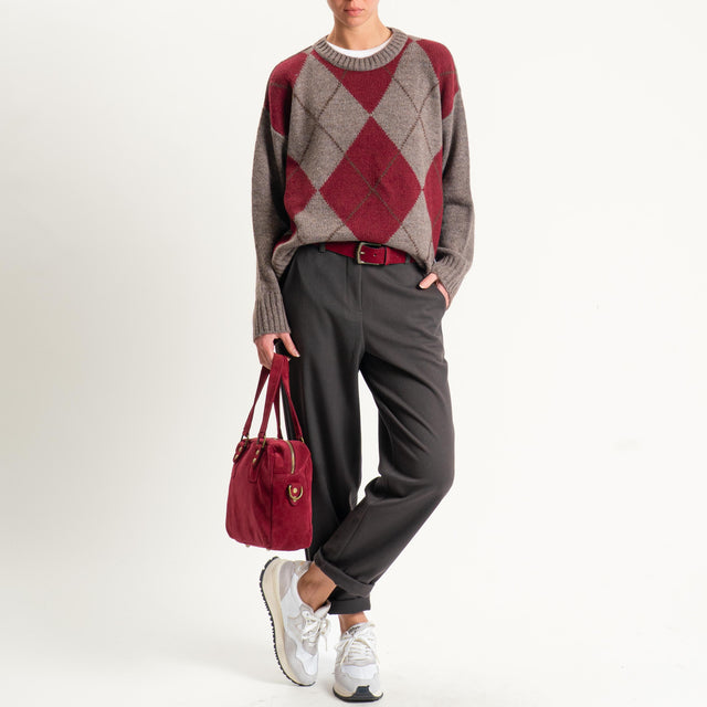 Tensione in-Pantalone flanella carrot fit elastico - moro