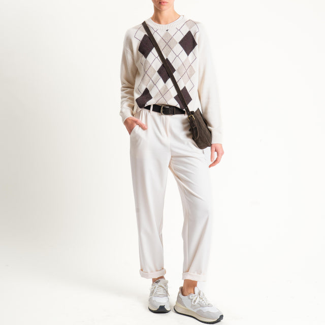 Tensione in-Pantalone flanella carrot fit elastico - panna