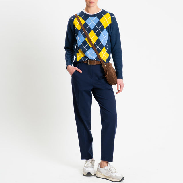 Tensione in-Pantalone punto milano elastico dietro - blu