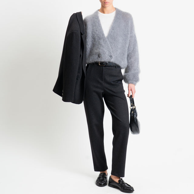 Tensione in-Pantalone gessato punto milano elastico dietro - antracite/grigio