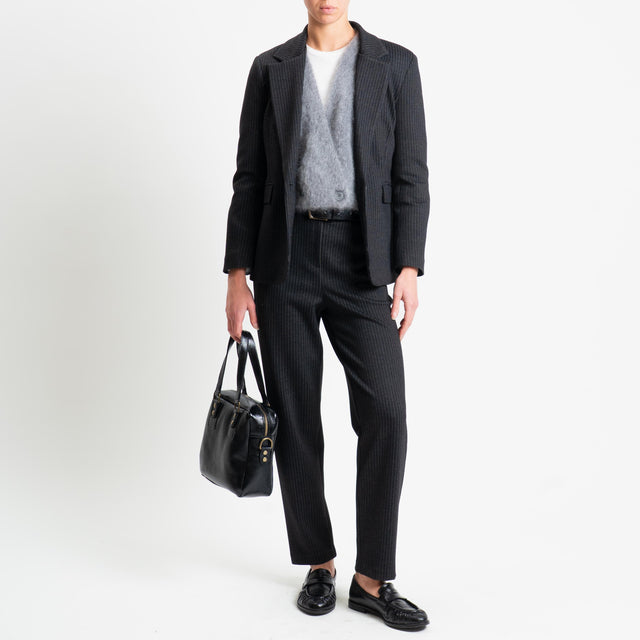 Tensione in-Pantalone gessato punto milano elastico dietro - antracite/grigio