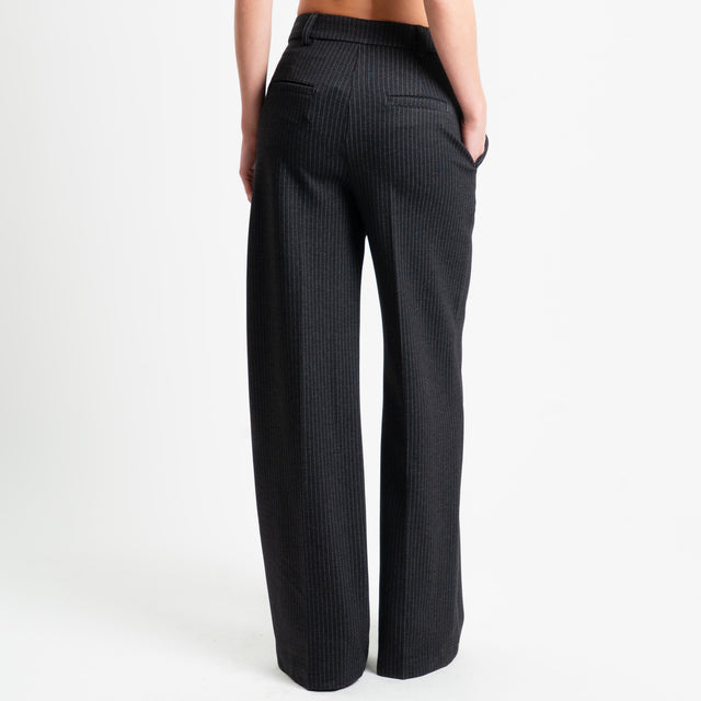 Tensione in-Pantalone gessato punto milano wide leg - antracite/grigio