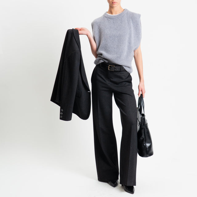 Tensione in-Pantalone gessato punto milano wide leg - antracite/grigio