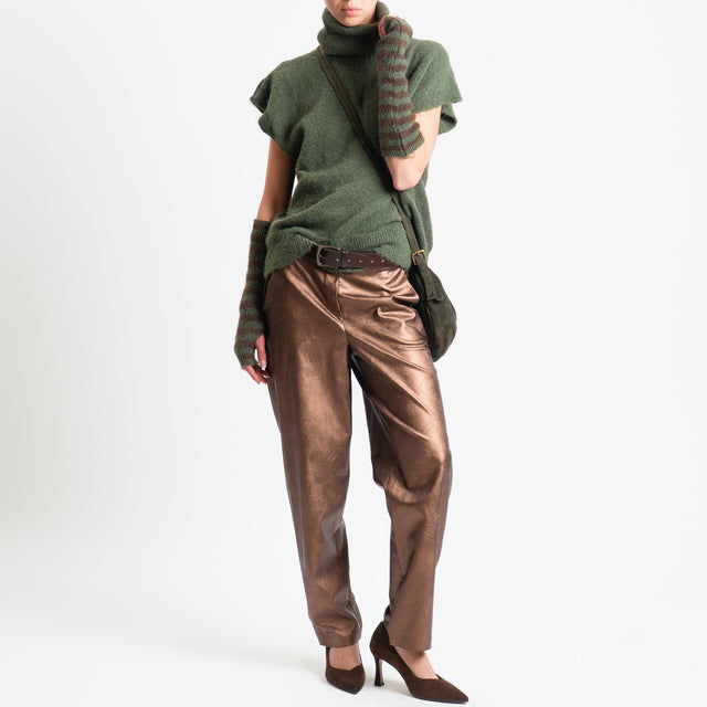 Tensione in-Pantalone similpelle elastico dietro - laminato moro