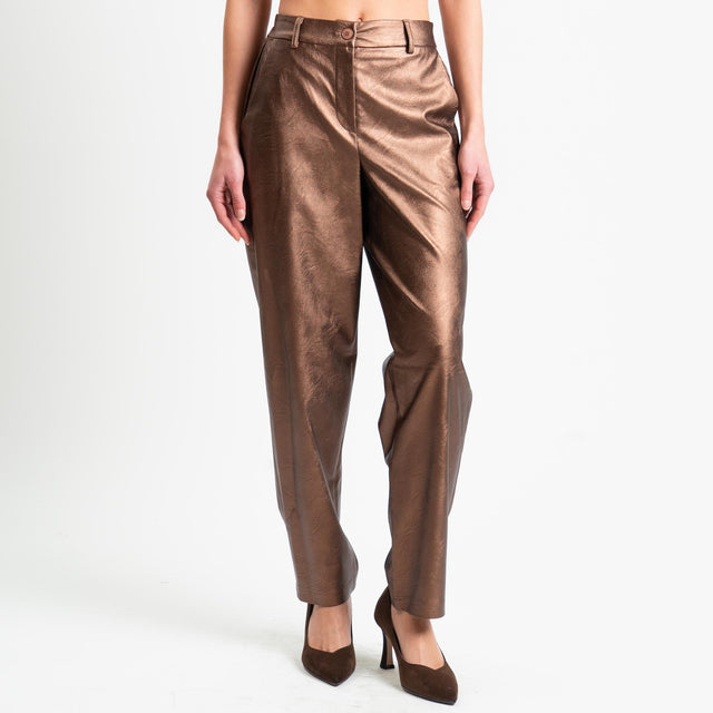 Tensione in-Pantalone similpelle elastico dietro - laminato moro