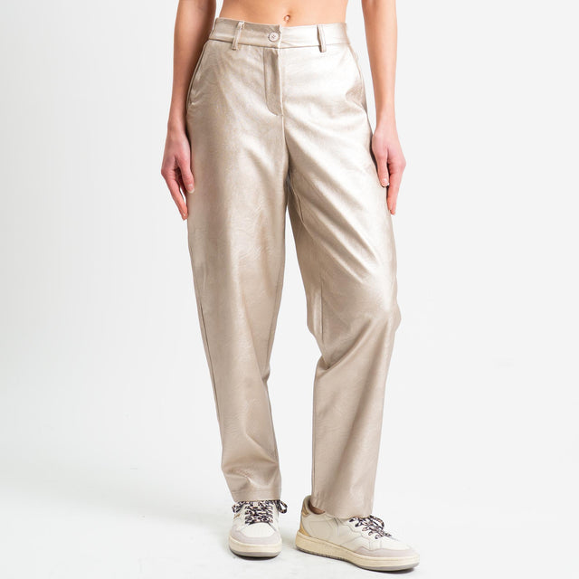 Tensione in-Pantalone similpelle elastico dietro - laminato oro