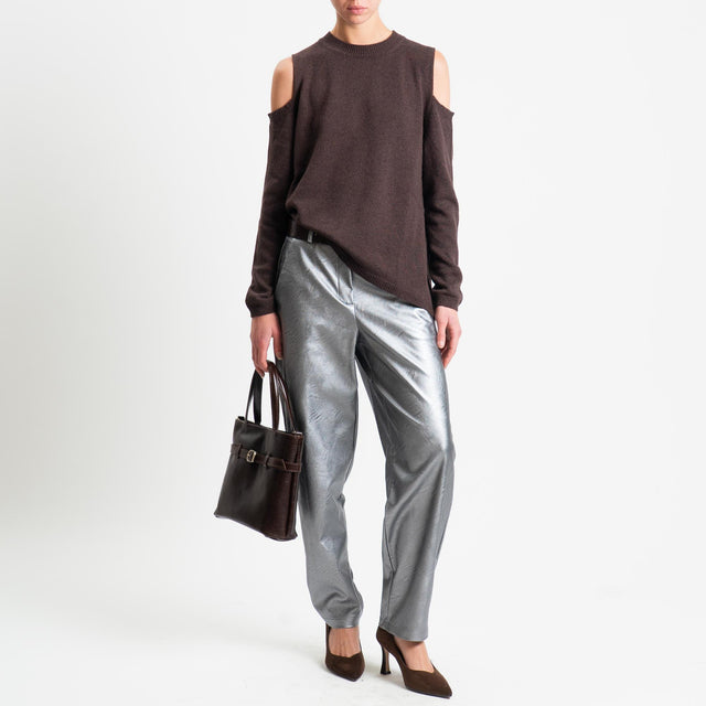 Tensione in-Pantalone similpelle elastico dietro - laminato piombo