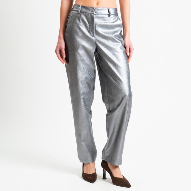 Tensione in-Pantalone similpelle elastico dietro - laminato piombo