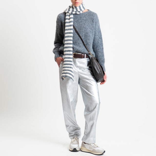 Tensione in-Pantalone similpelle elastico dietro - laminato argento