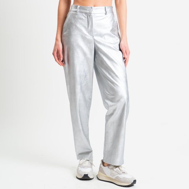 Tensione in-Pantalone similpelle elastico dietro - laminato argento