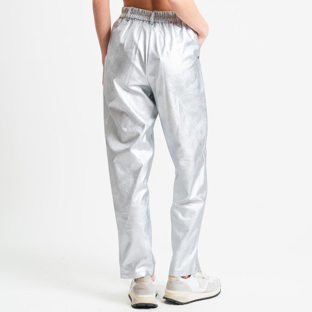 Tensione in-Pantalone similpelle elastico dietro - laminato argento