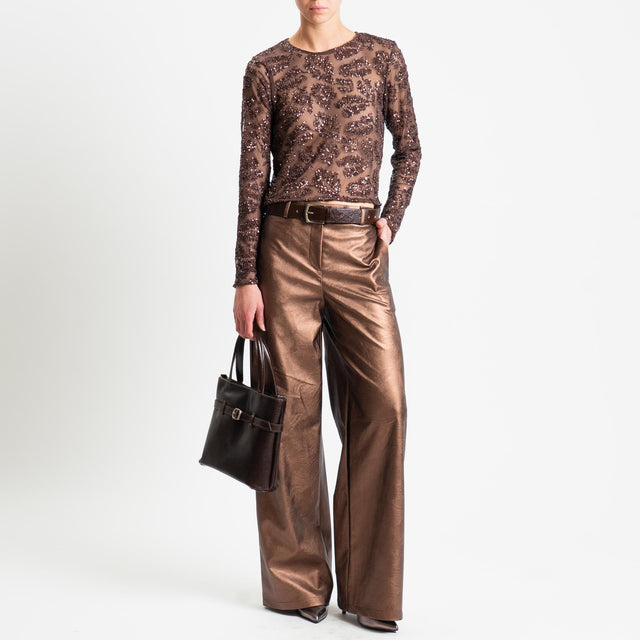 Tensione in-Pantalone wide leg similpelle - laminato moro