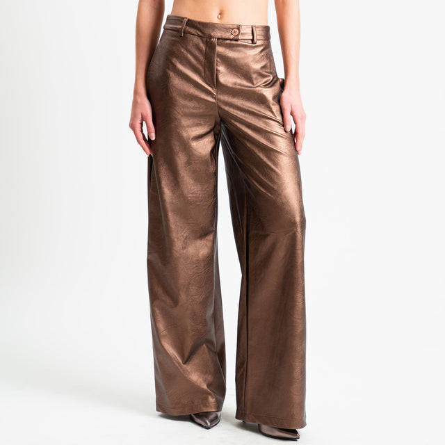 Tensione in-Pantalone wide leg similpelle - laminato moro
