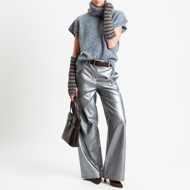 Tensione in-Pantalone wide leg similpelle - laminato piombo