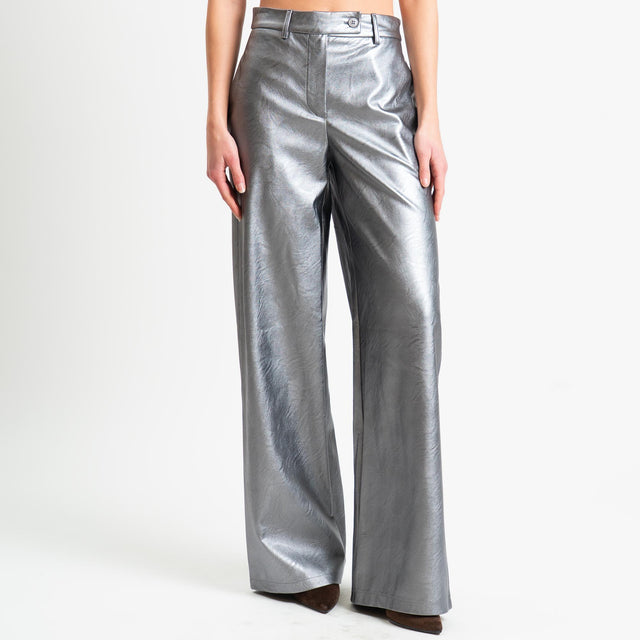 Tensione in-Pantalone wide leg similpelle - laminato piombo