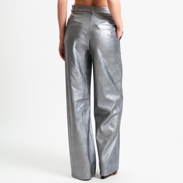 Tensione in-Pantalone wide leg similpelle - laminato piombo