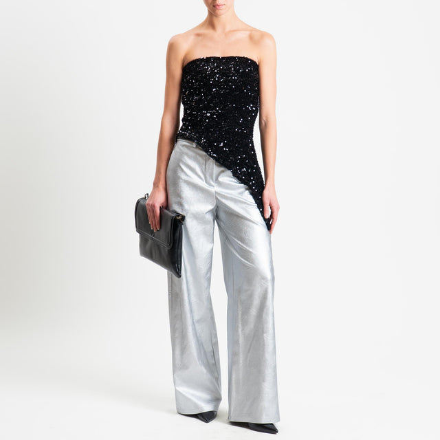 Tensione in-Pantalone wide leg similpelle - laminato argento