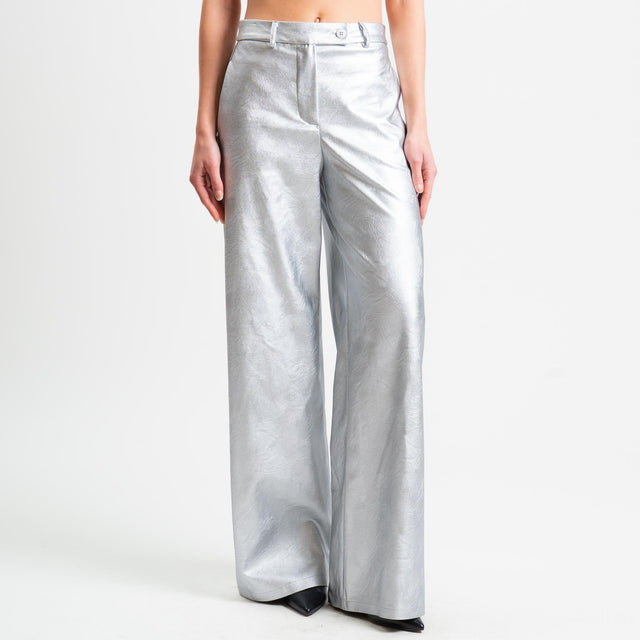 Tensione in-Pantalone wide leg similpelle - laminato argento