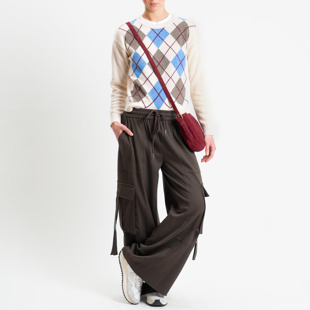 Tensione in-Pantalone flanella cargo con coulisse - moro