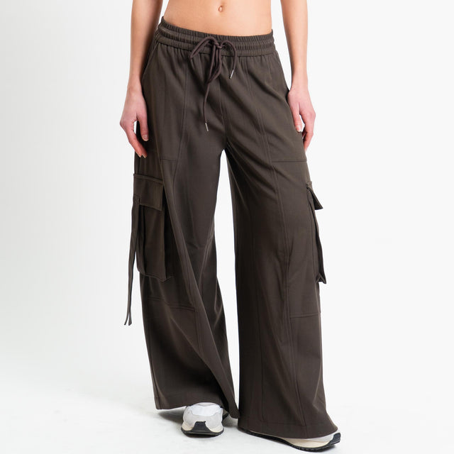 Tensione in-Pantalone flanella cargo con coulisse - moro