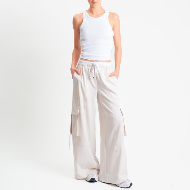 Tensione in-Pantalone cargo con coulisse - burro/bianco