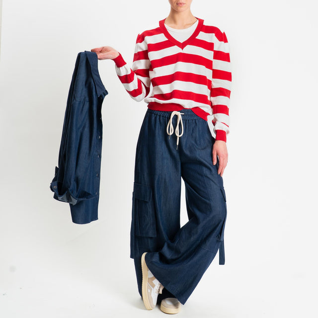 Tensione in-Pantalone cargo chambray con coulisse - dark denim