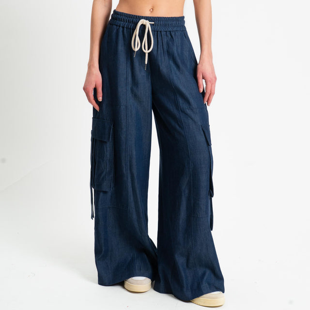 Tensione in-Pantalone cargo chambray con coulisse - dark denim