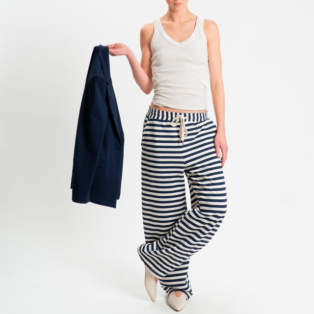 Tensione in-Pantalone felpa a righe barrel fit - panna/blu