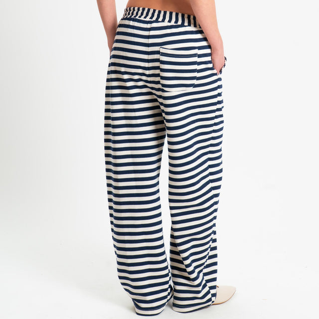 Tensione in-Pantalone felpa a righe barrel fit - panna/blu