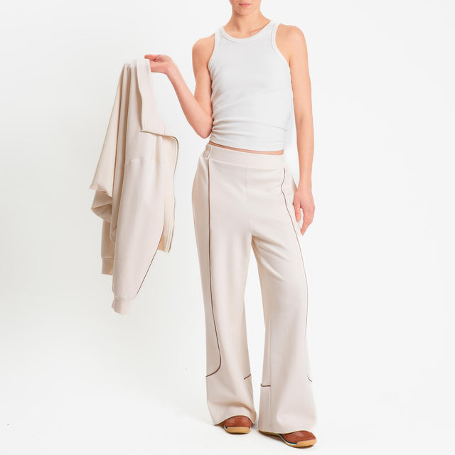 Tensione in-Pantalone felpa wide leg elastico dietro - avorio/moro