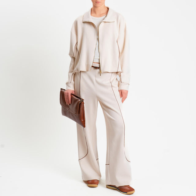 Tensione in-Pantalone felpa wide leg elastico dietro - avorio/moro