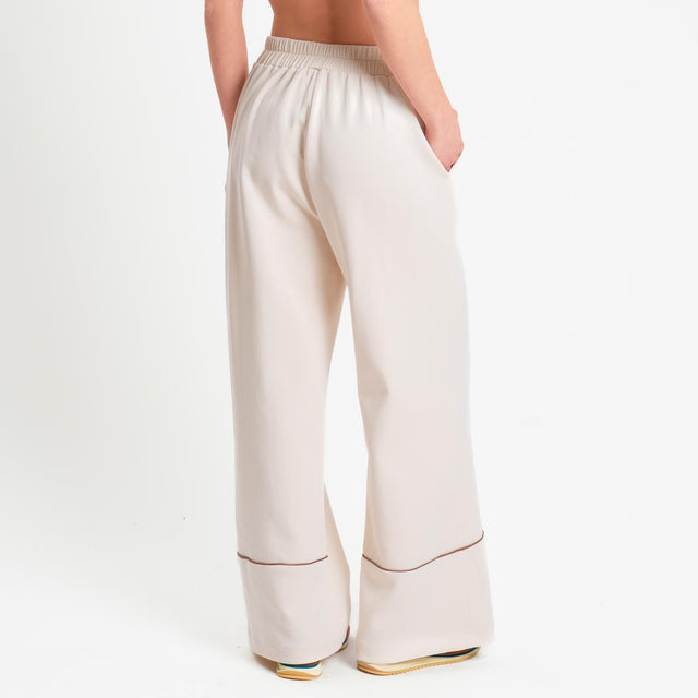 Tensione in-Pantalone felpa wide leg elastico dietro - avorio/moro