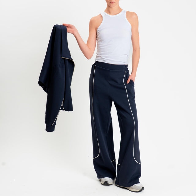 Tensione in-Pantalone felpa wide leg elastico dietro - blu/panna