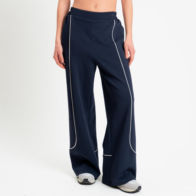 Tensione in-Pantalone felpa wide leg elastico dietro - blu/panna