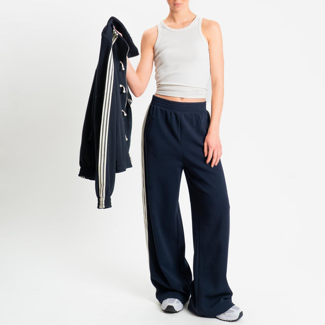 Tensione in-Pantalone wide leg bande laterali - blu