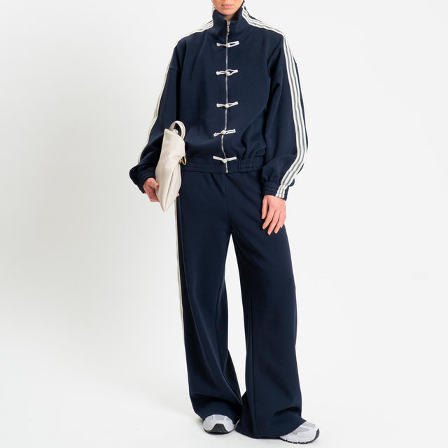 Tensione in-Pantalone wide leg bande laterali - blu