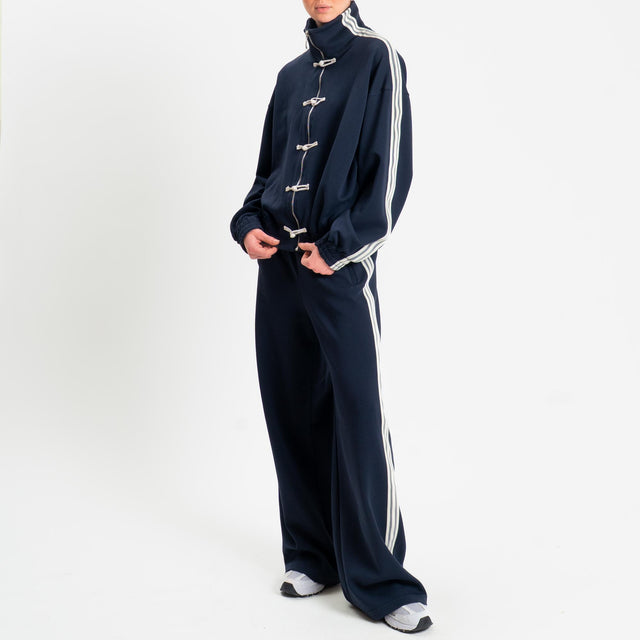 Tensione in-Pantalone wide leg bande laterali - blu