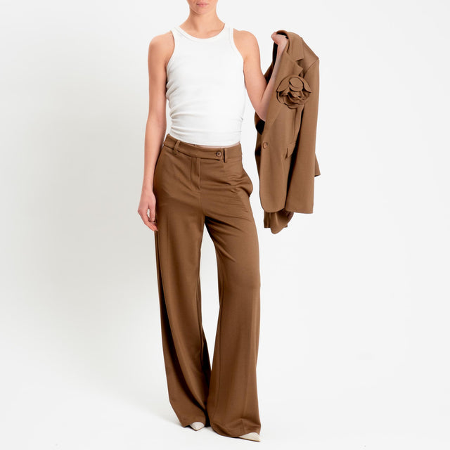 Tensione in-Pantalone punto milano wide leg - tabacco