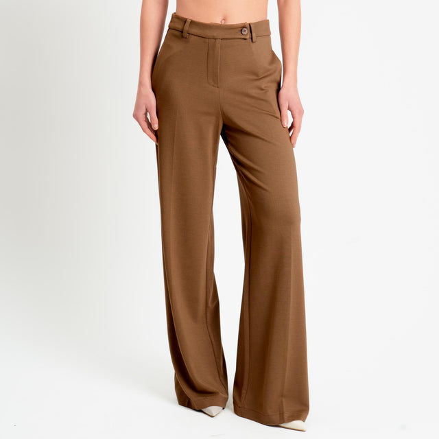 Tensione in-Pantalone punto milano wide leg - tabacco