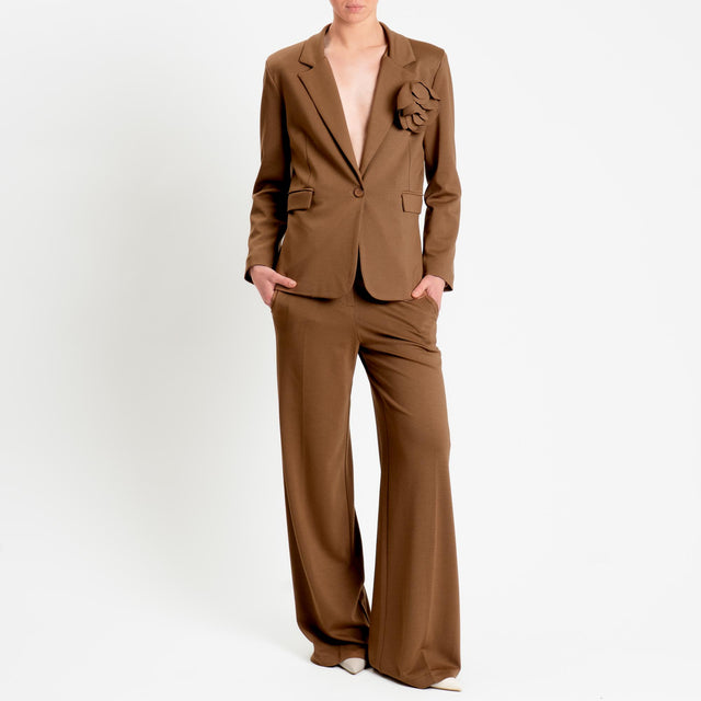 Tensione in-Pantalone punto milano wide leg - tabacco
