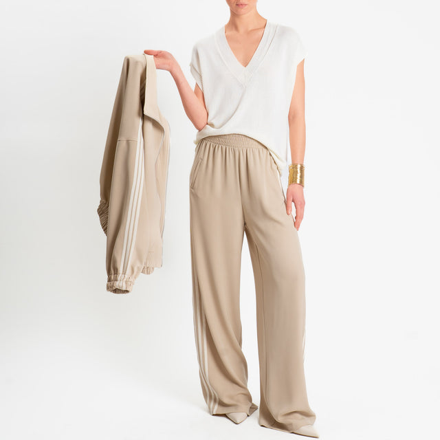 Tensione in-Pantalone wide leg bande laterali - beige