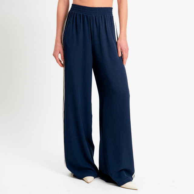 Tensione in-Pantalone wide leg bande laterali - blu